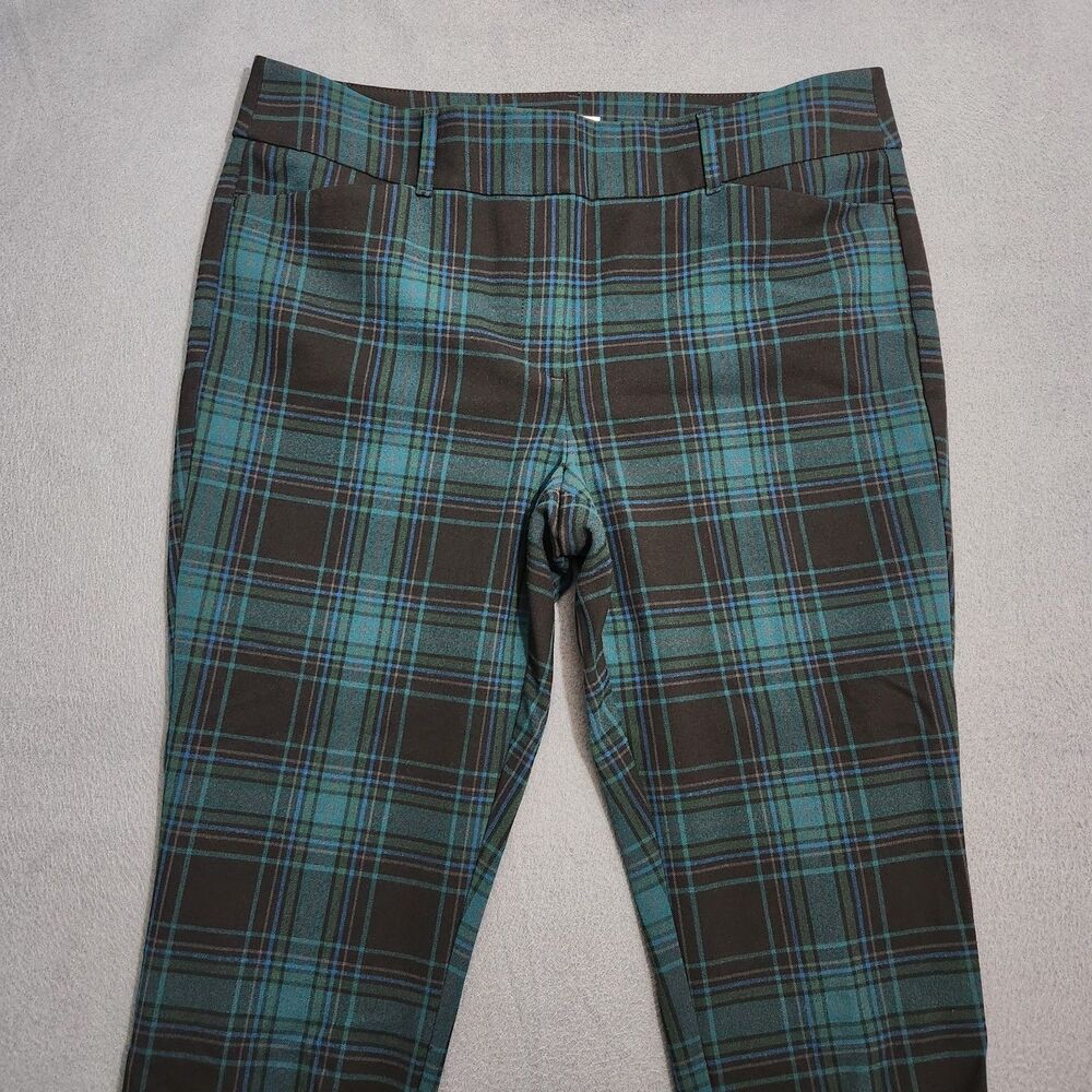 LOFT Outlet Pants Women 12 Green Tartan Plaid Mid Rise Skinny Ankle - Picture 3 of 12
